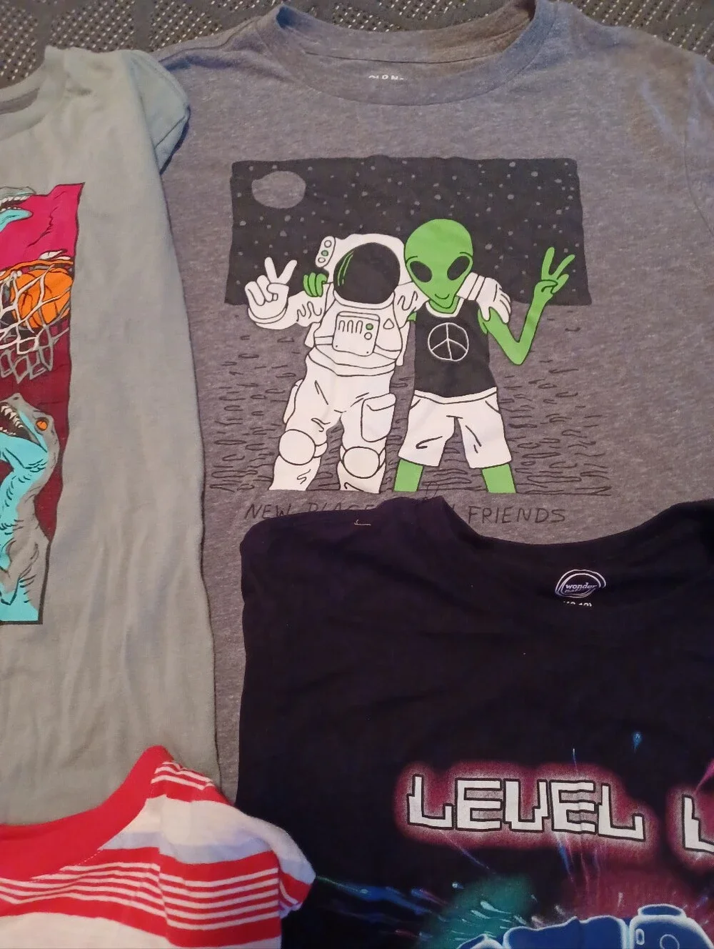 Size 10-12 Boy's T-Shirts lot of 9 Dinosaur stripes red black Old Navy +